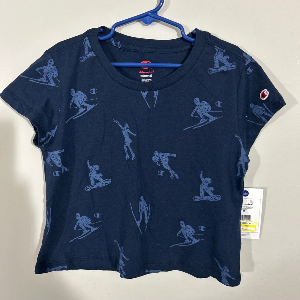 Champion Olympics Graphic Baby Tee Kids M 10/12 Navy New Winter Sports SKI SNOW